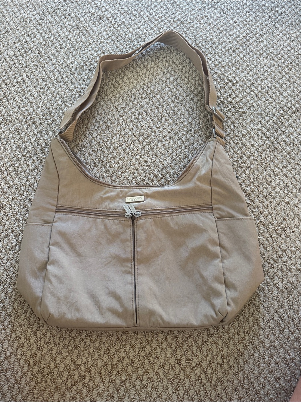 Baggallini Taupe Shoulder Hobo with Front Zip Pocket